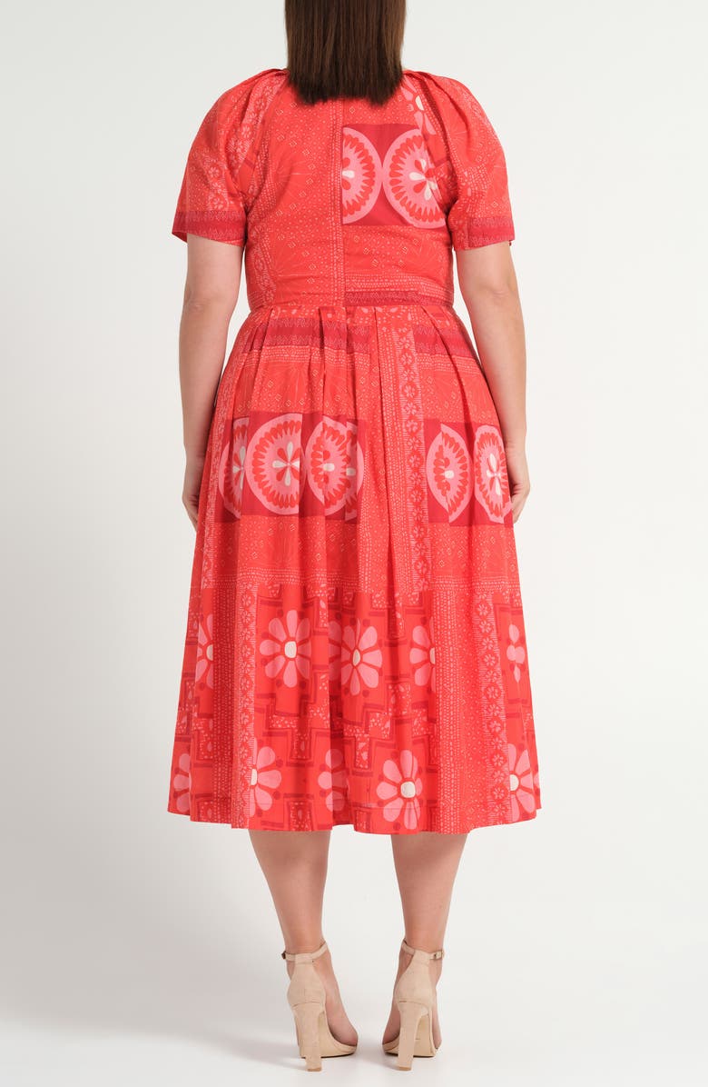 Estelle Amity Pleated Puff Sleeve Cotton Fit & Flare Dress, Alternate, color, Crimson Tile