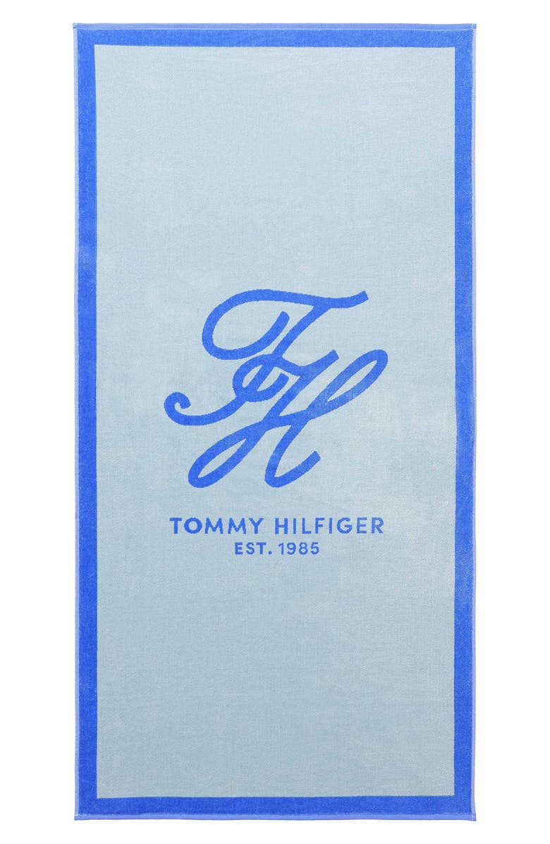 Tommy Hilfiger Colorblock Monogram Beach Towel, Alternate, color, Marine Blue/ True Blue