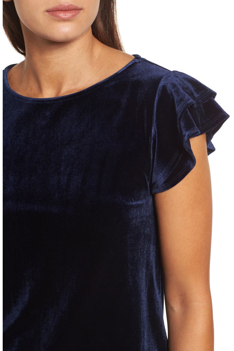Flutter Sleeve Velvet Top, Alternate, color, NAVY