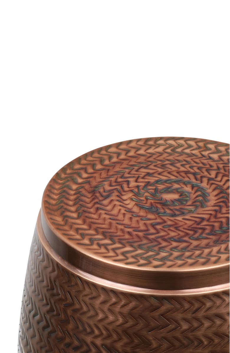 HAPPIMESS Jasper 15" Modern Rustic Arrow-Hammered Metal Drum Storage Side Table with Lid, Alternate, color, Antique Copper