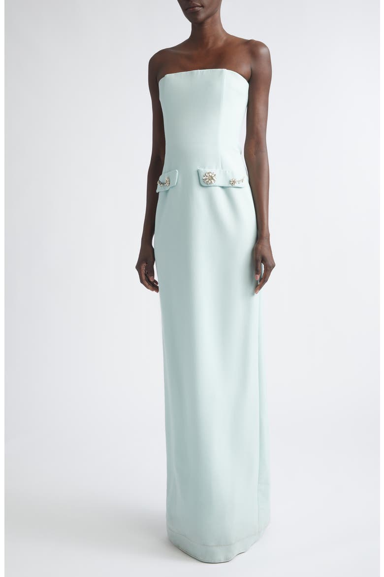 Crystal Beaded Strapless Stretch Wool Column Gown with Jacket, Alternate, color, SALTWATER
