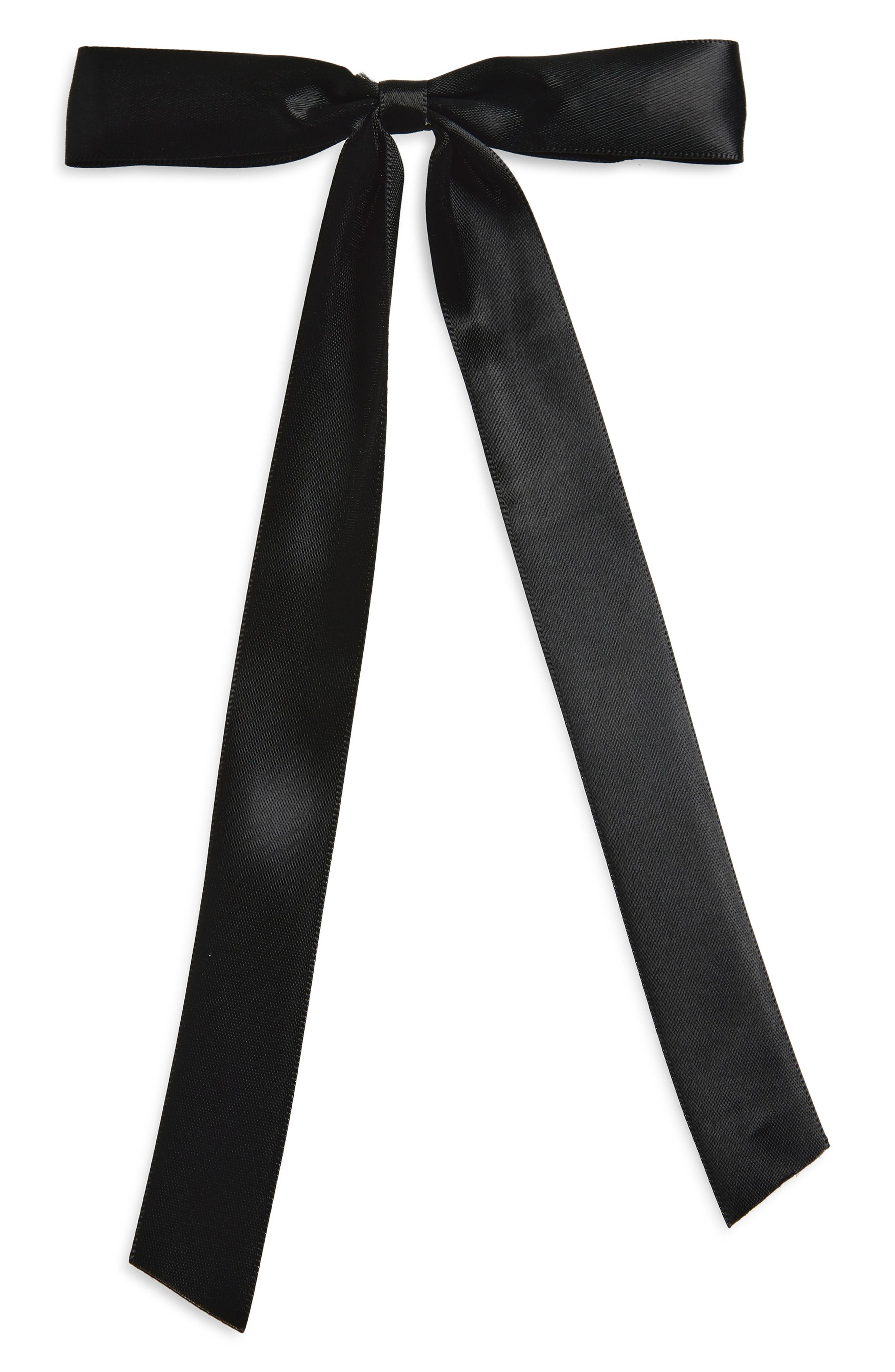 Tasha Long Skinny Bow Barrette In Black