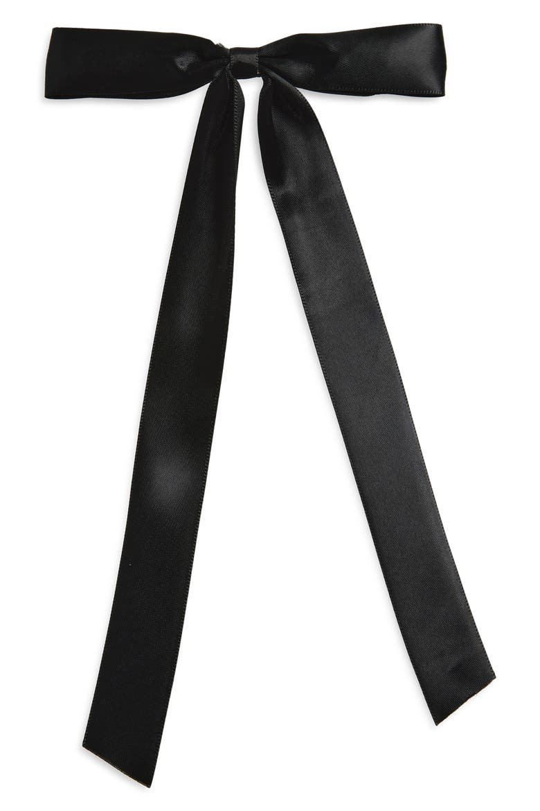 Long Skinny Bow Barrette, Main, color, BLACK