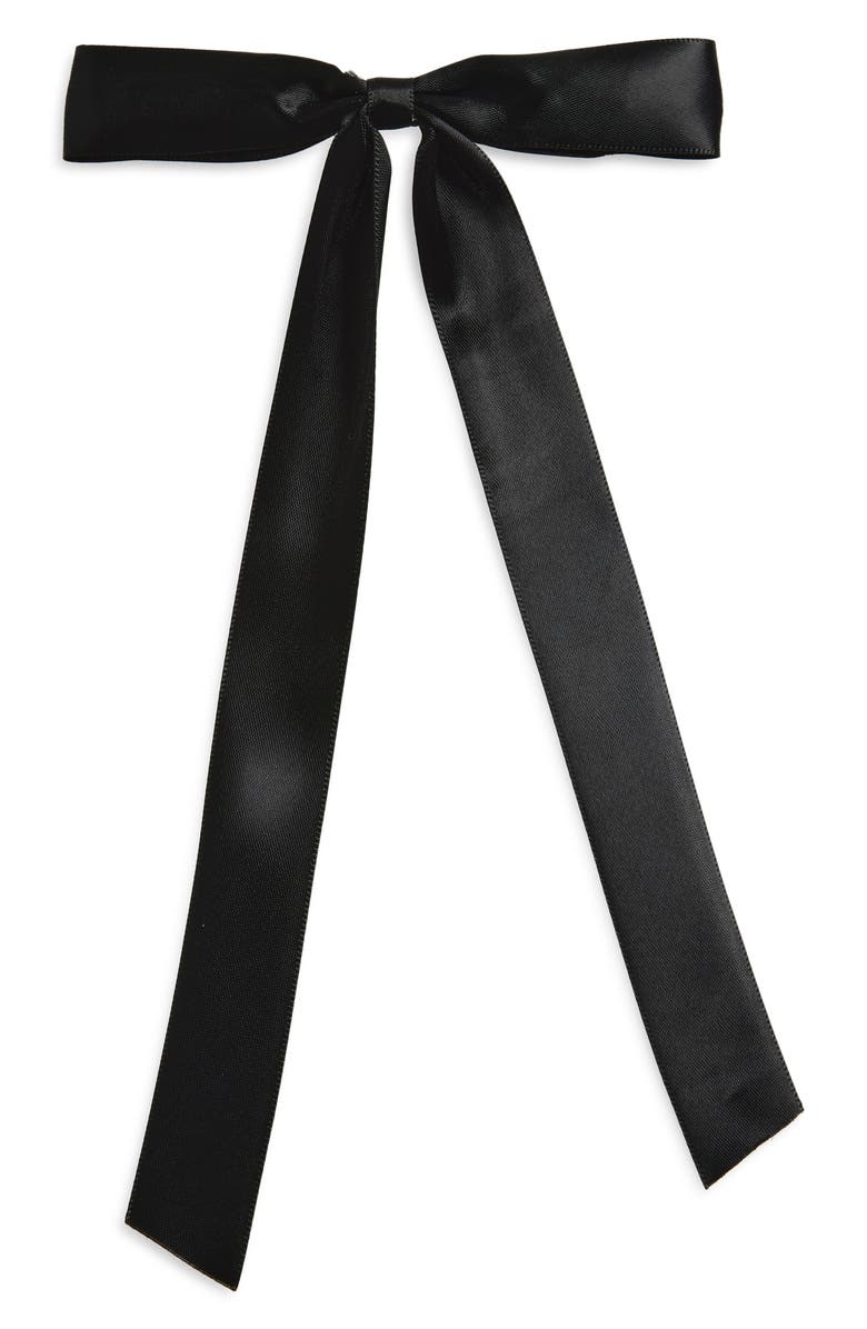 Tasha Long Skinny Bow Barrette, Main, color, Black