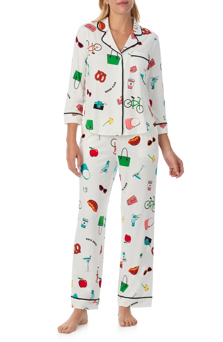 Kate Spade New York print pajamas, Main, color, White Novel