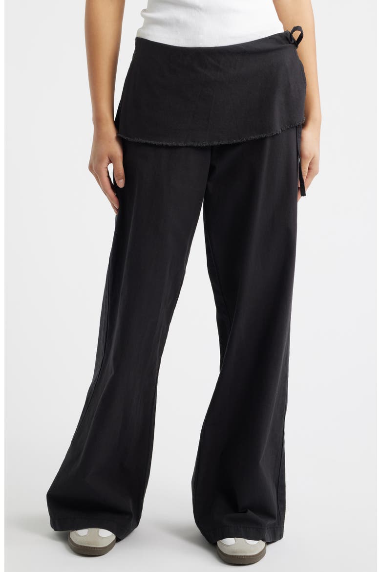 Skirted Cotton & Linen Flare Leg Pants, Main, color, BLACK
