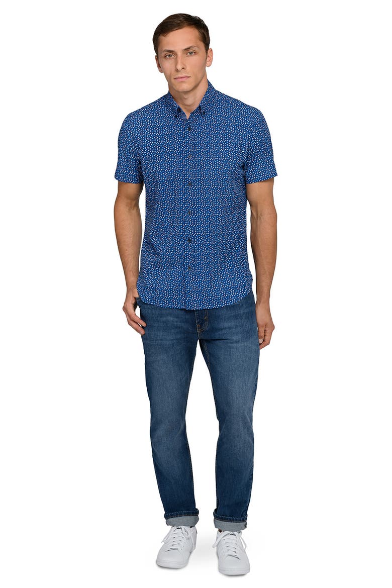 Dot Woven Short Sleeve Basic, Alternate, color, NAVY/CORAL