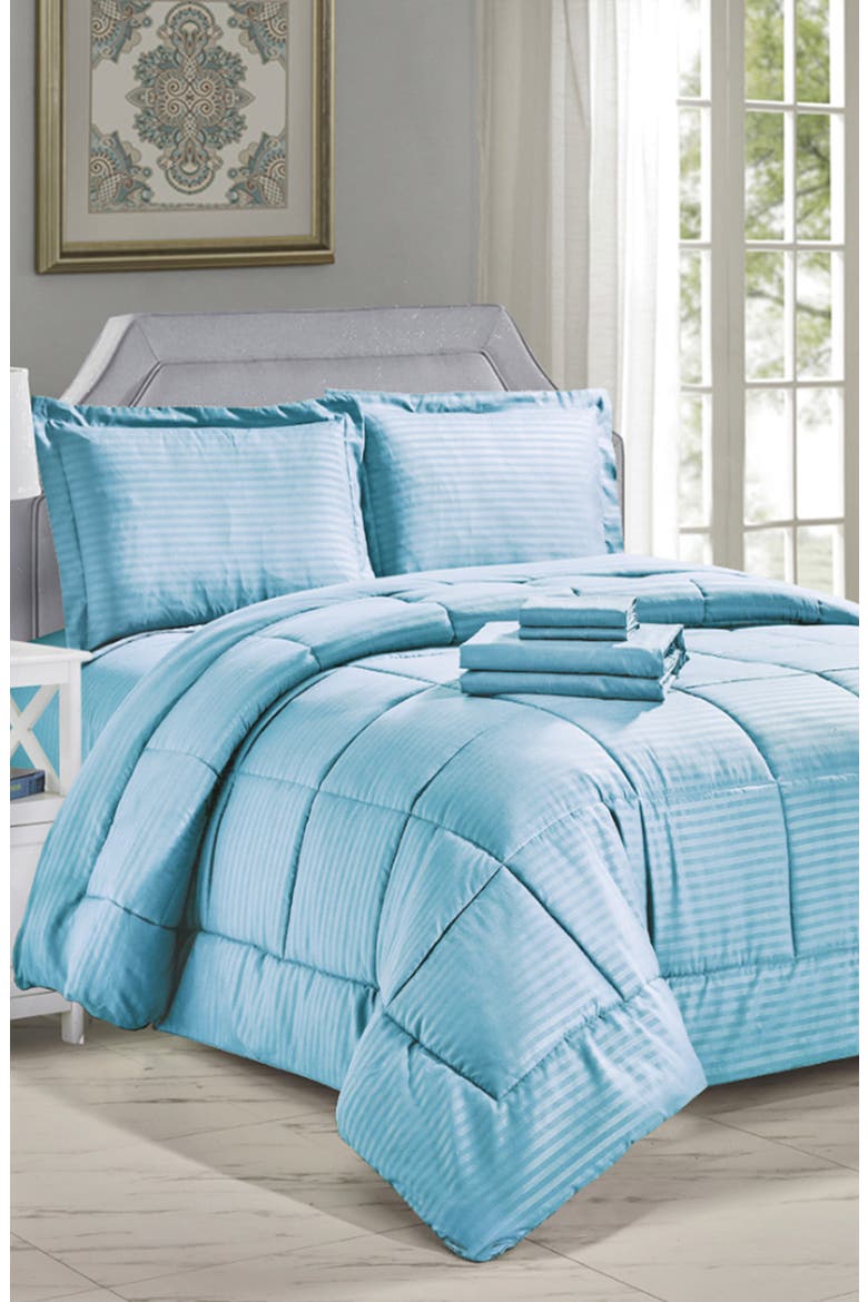Embossed Stripe Microfiber 8-Piece Comforter Set, Alternate, color, LIGHT BLUE