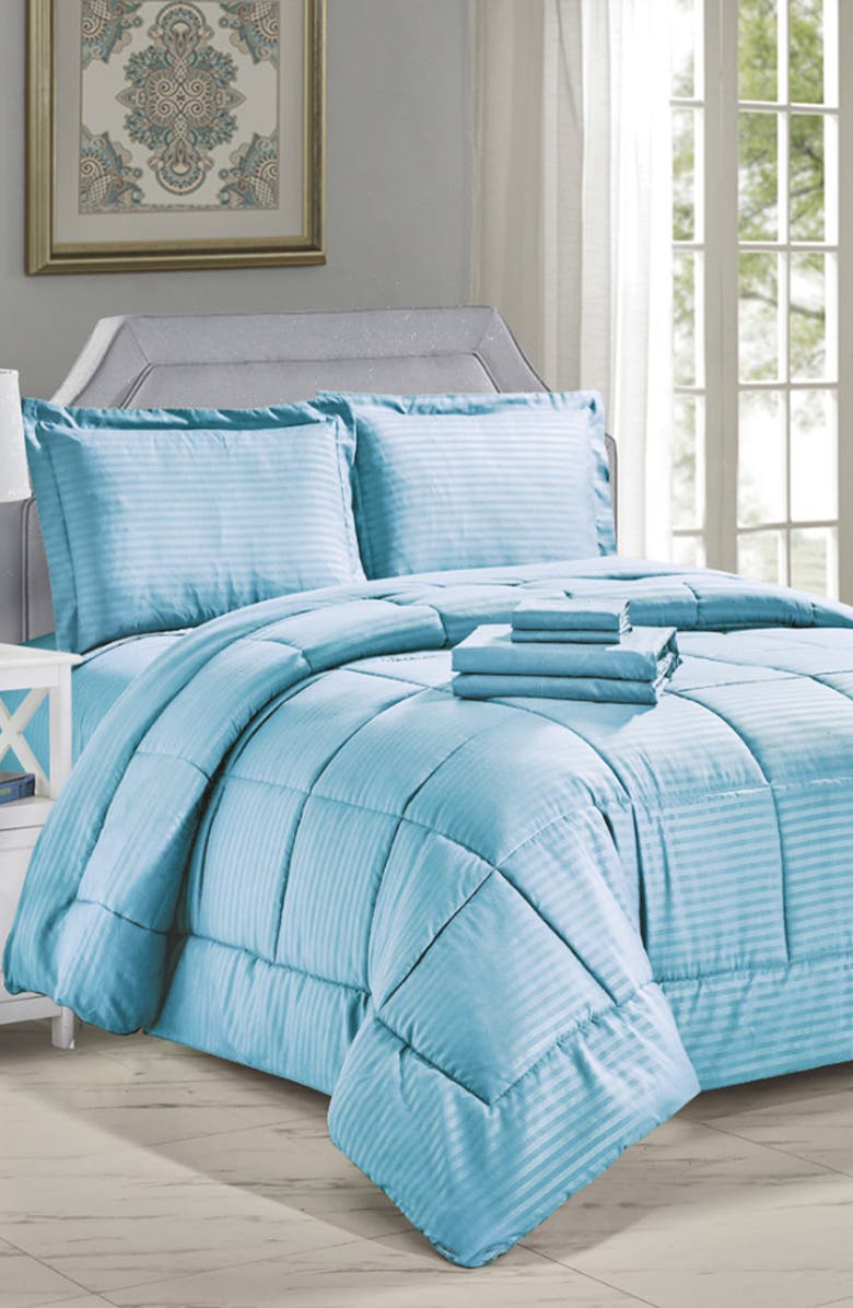 Luxury Home Embossed Stripe Microfiber 8-Piece Comforter Set, Alternate, color, Light Blue