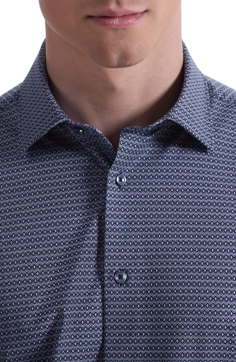 Bugatchi Miles OoohCotton<sup>®</sup> Short Sleeve Button-Up Shirt, Alternate, color, Navy