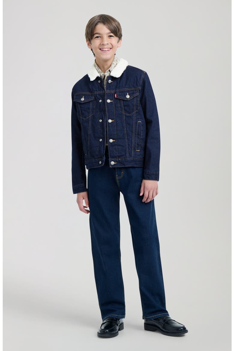 Levi's® Kids' Faux Shearling Collar Denim Trucker Jacket, Alternate, color, PEARSON