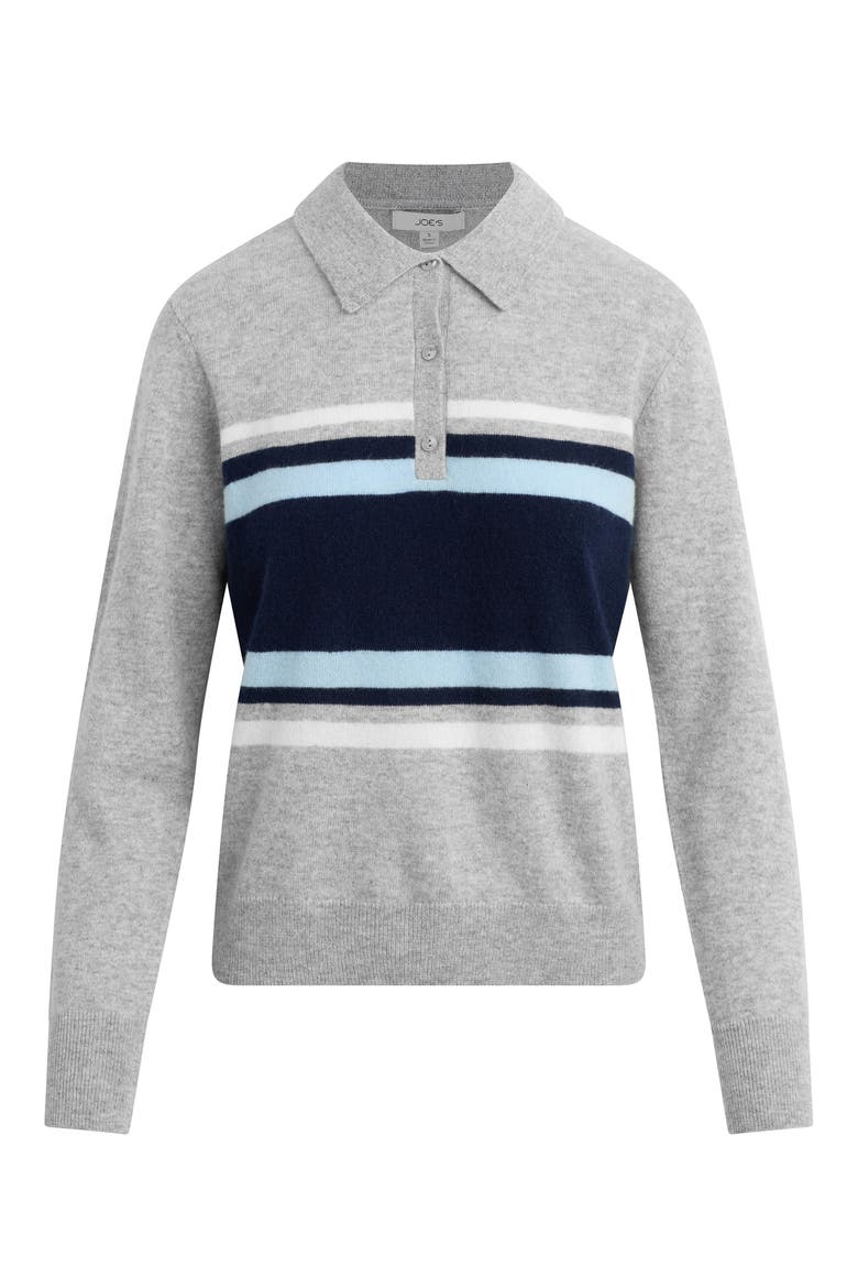 Stripe Cashmere Polo Sweater, Alternate, color, HEATHER GREY