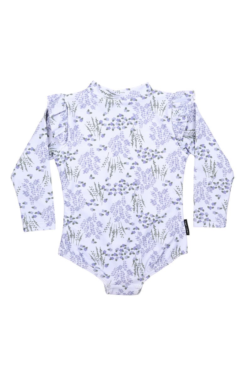 TINY TRIBE Spring Garden Ruffle Long Sleeve One-Piece Rashguard Swimsuit, Alternate, color, 