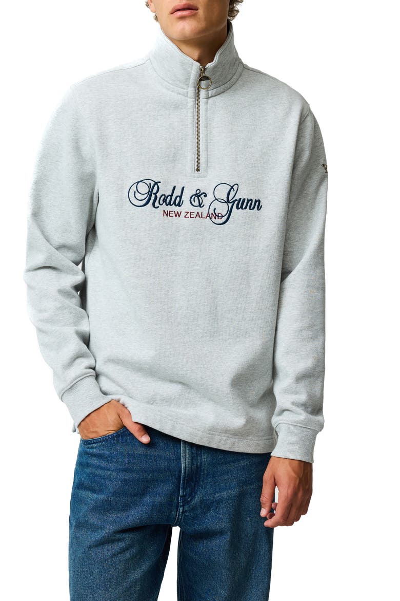 Jubilee Embroidered Logo Cotton French Terry Quarter Zip Pullover, Main, color, ASH