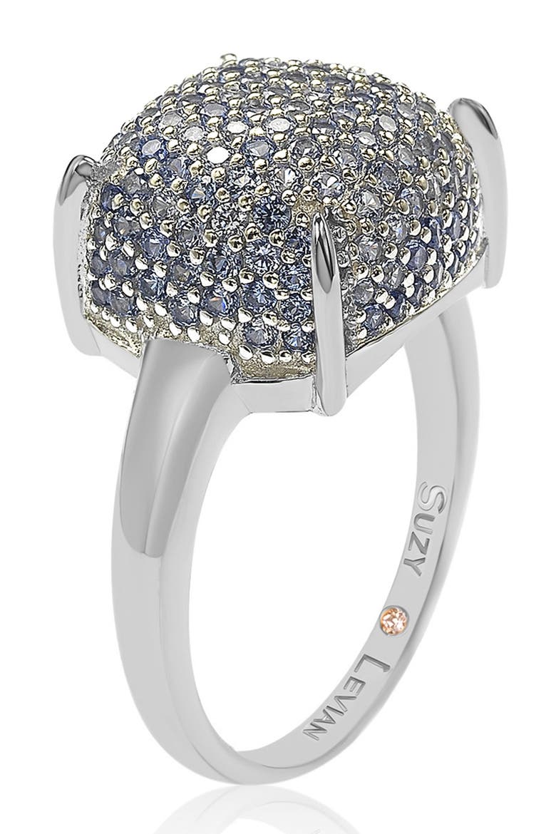 Sterling Silver Prong Set Cushion Shape Pave CZ Ring, Alternate, color, BLUE