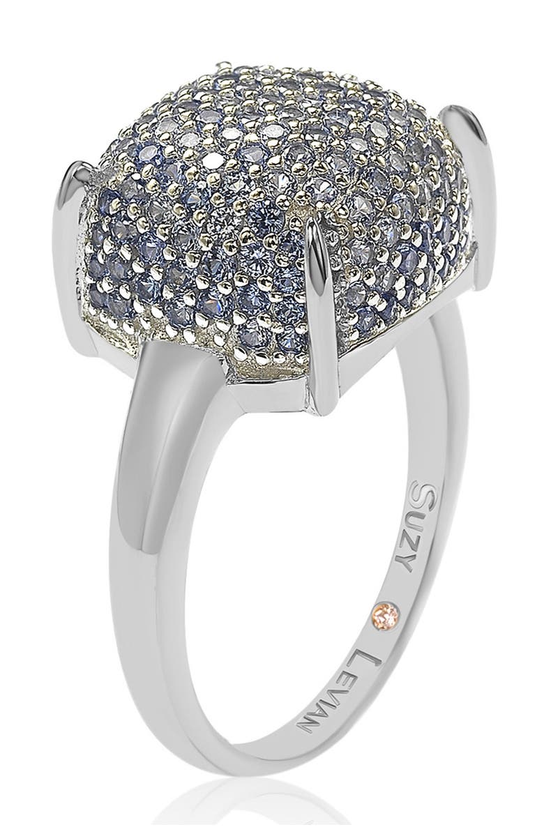 SUZY LEVIAN Sterling Silver Prong Set Cushion Shape Pave CZ Ring, Alternate, color, Blue