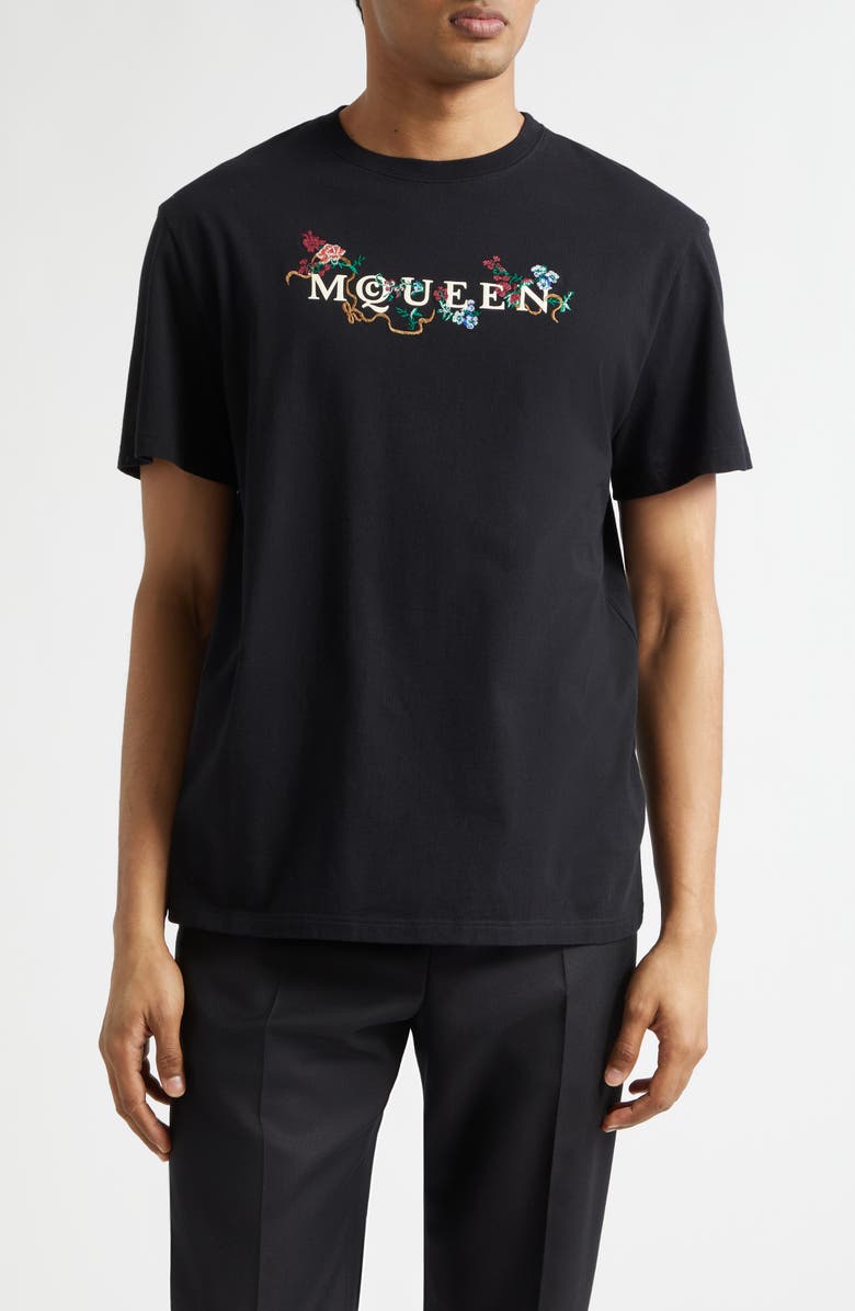 McQueen Embroidered Logo T-Shirt, Main, color, Black / Multicolour
