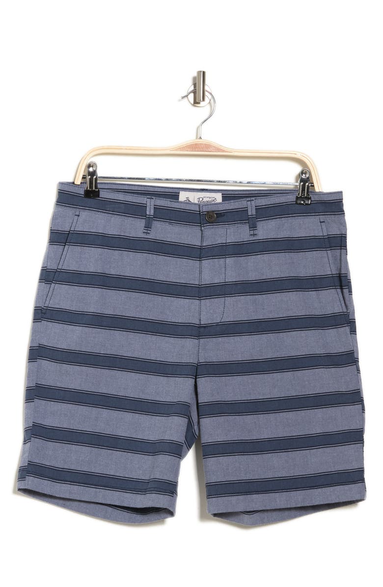 Original Penguin Stripe 8" Chino Shorts, Alternate, color, Dark Sapphire