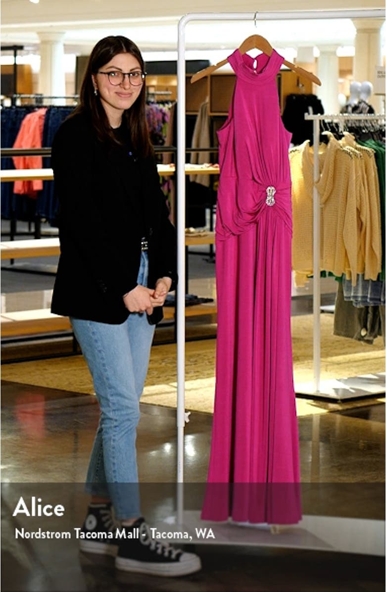 Drape Front High Neck Gown, sales video thumbnail