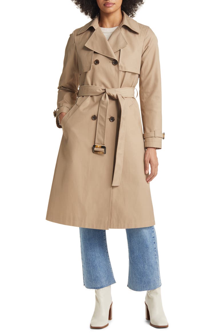 Water Repellent Double Face Cotton Blend Trench Coat, Main, color, SAND