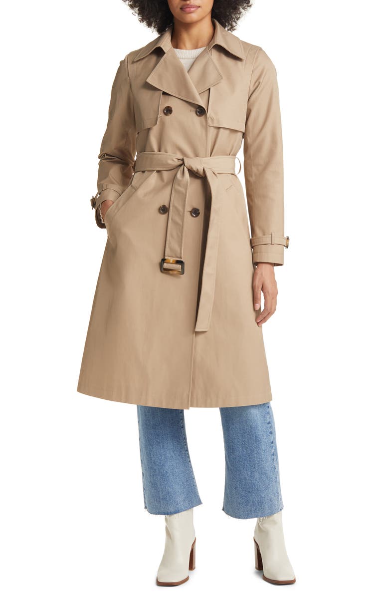 Sam Edelman Water Repellent Double Face Cotton Blend Trench Coat, Main, color,