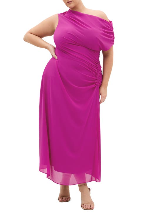 One-Shoulder Mesh Midi Dress