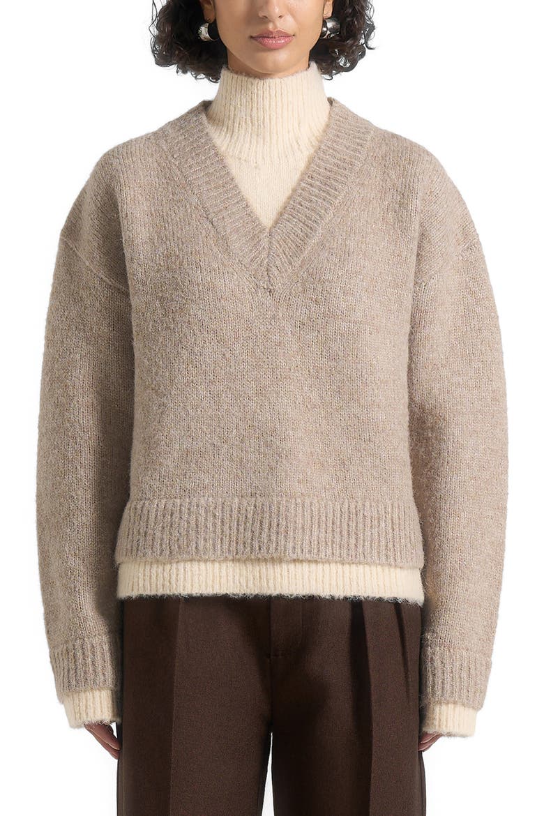 Jacques Unisex Double Layer V-Neck Knit Jumper, Main, color, Taupe