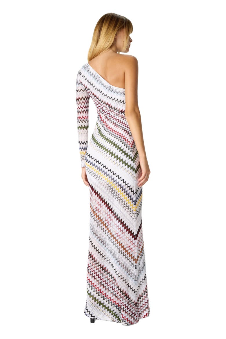One-shoulder Long Dress In Viscose And Cotton, Alternate, color, Multicoloured