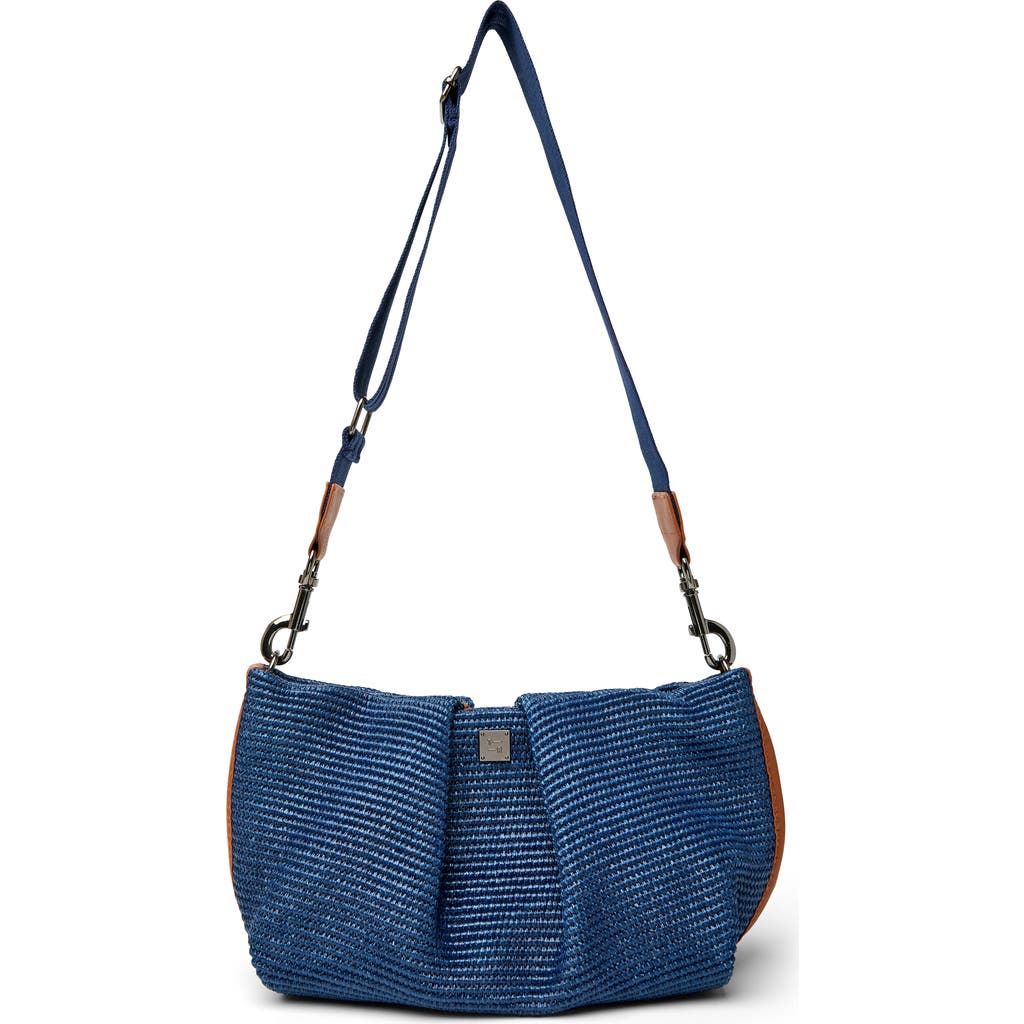Think Royln Savannah Raffia Shoulder Bag In Navy Raffia W/saddle Trim