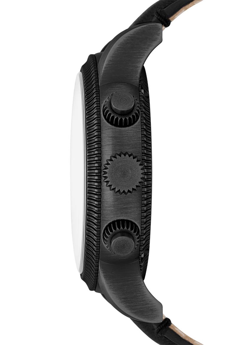 Round Leather Strap Watch, 42mm, Alternate, color, BLACK