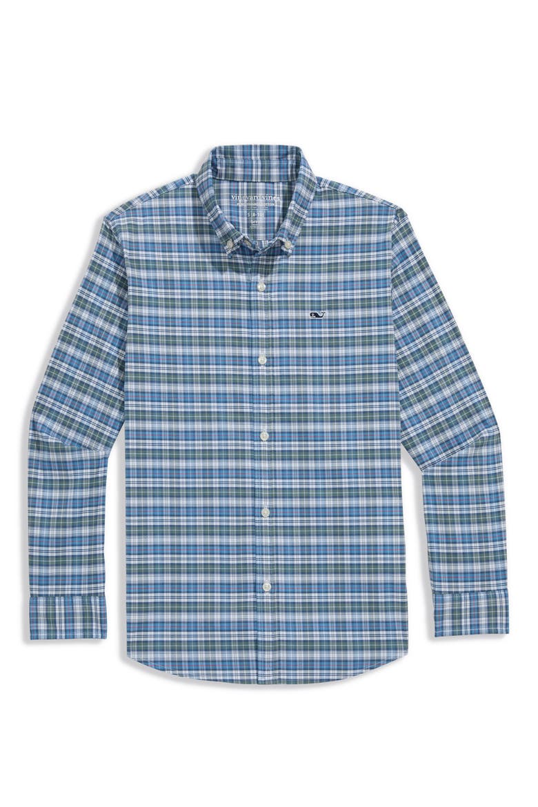 Kids' Faraway Performance Cotton Blend Button-Down Shirt, Alternate, color, BALSAM