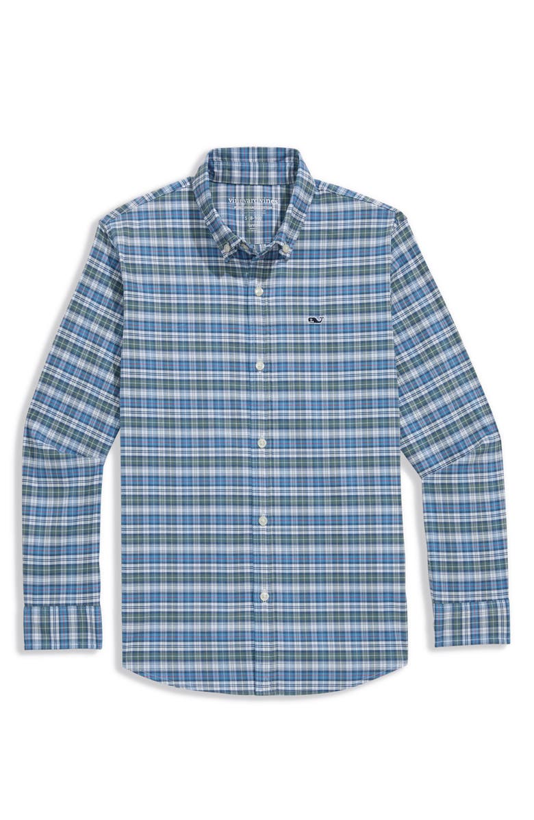 vineyard vines Kids' Faraway Performance Cotton Blend Button-Down Shirt, Alternate, color, Balsam