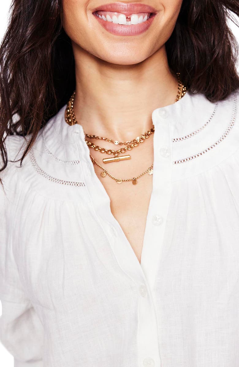 Boden Linen Lace Inset Button-Up Shirt, Alternate, color,