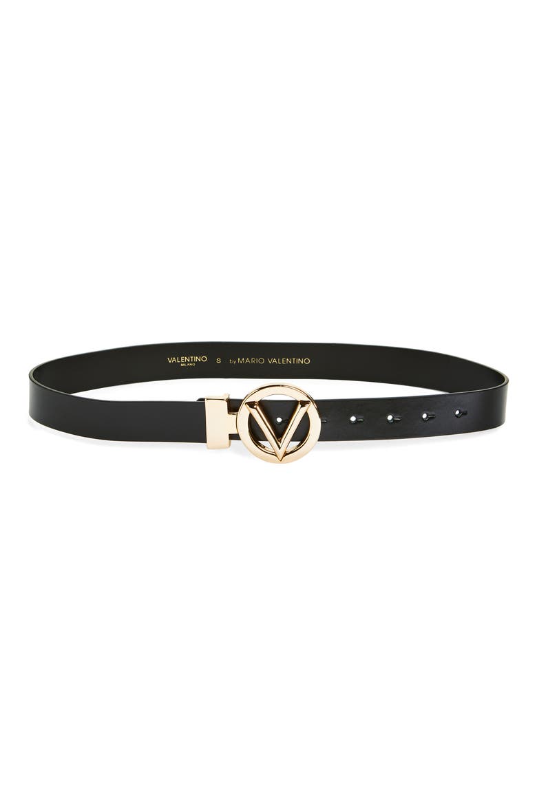 Adela Logo Buckle Belt, Main, color, BLACK