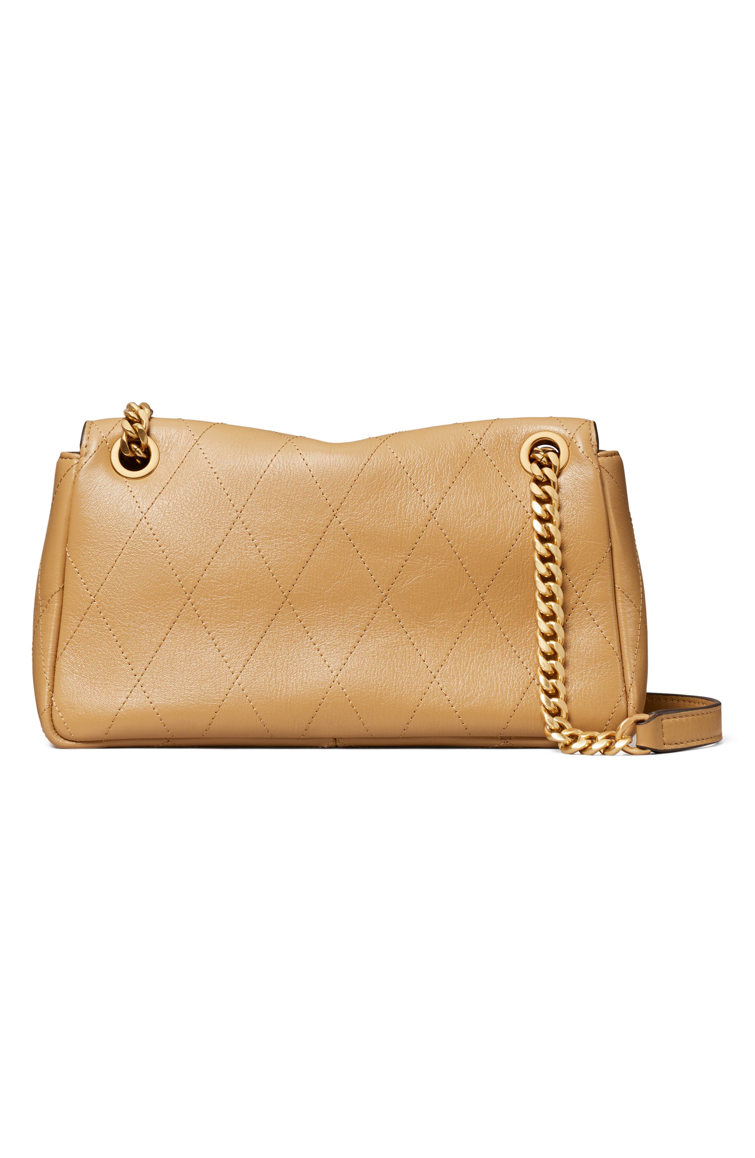 Tory Burch Small Charlie Leather Shoulder Bag, Alternate, color, Pecan
