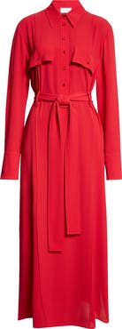 ST. JOHN Pintuck Long Sleeve Stretch Crepe Shirtdress