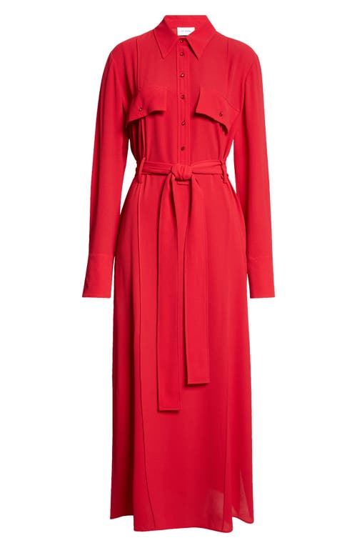St John Belted Crepe Maxi Shirtdress In Haute Red