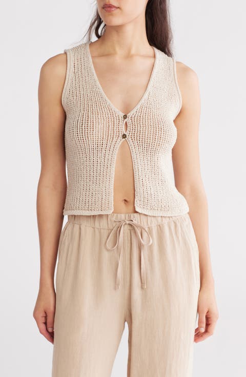 Button Front Knit Sleeveless Top