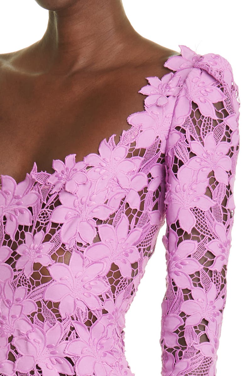 Oscar de la Renta Tiger Lily Guipure Lace Long Sleeve Gown with Train, Alternate, color, 