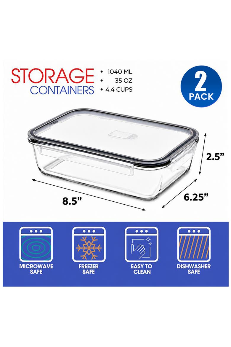 Set of 2 Glass Food Storage Containers, Alternate, color, NO COLOR