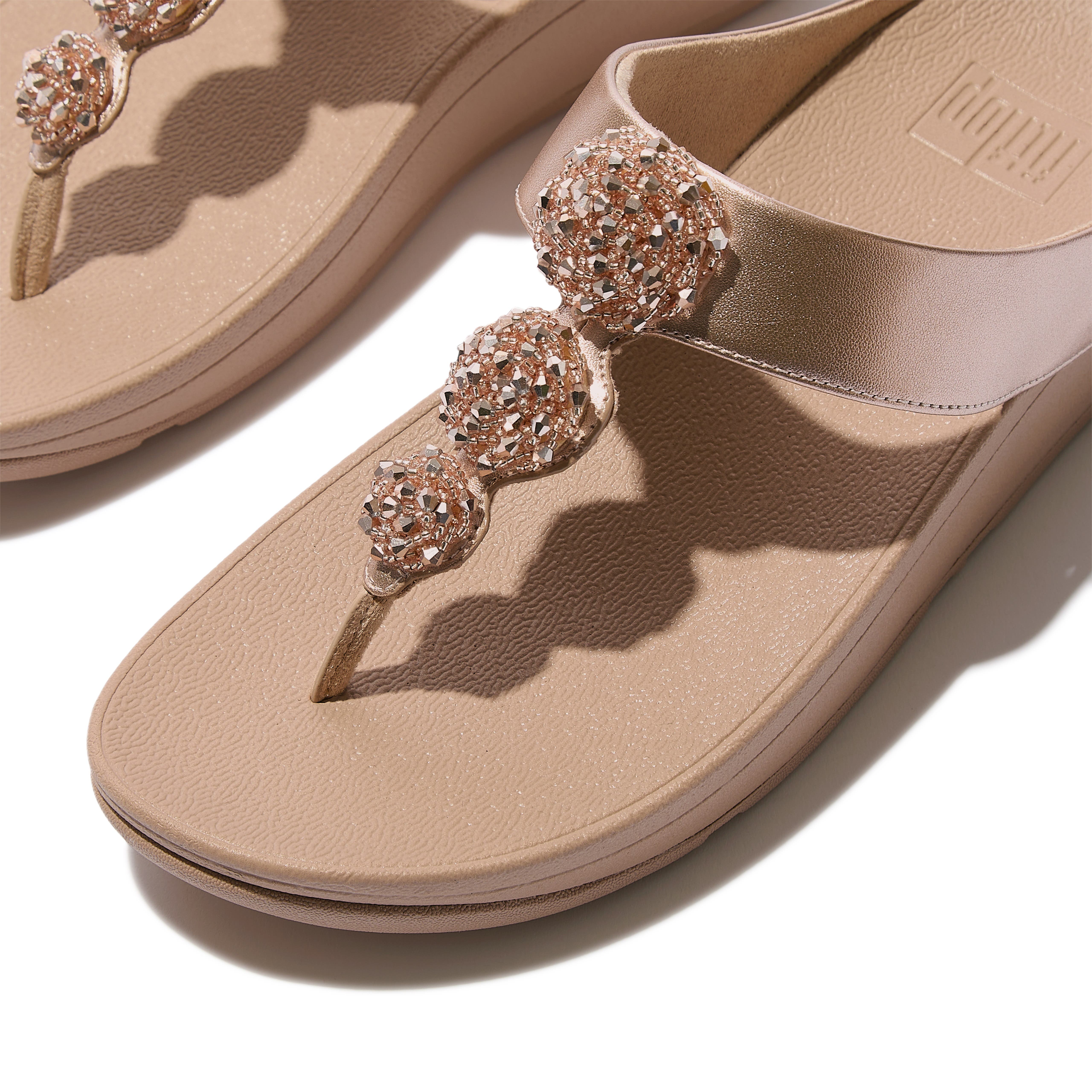 FitFlop Fino Beadie-button metallic toe-post sandals, Alternate, color, Metallic Classic Beige