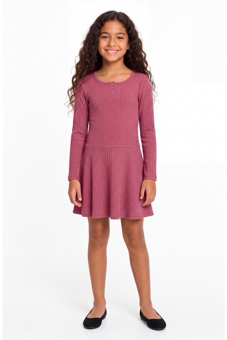 Kids' Rib Knit Henley Dress, Alternate, color, BERRY