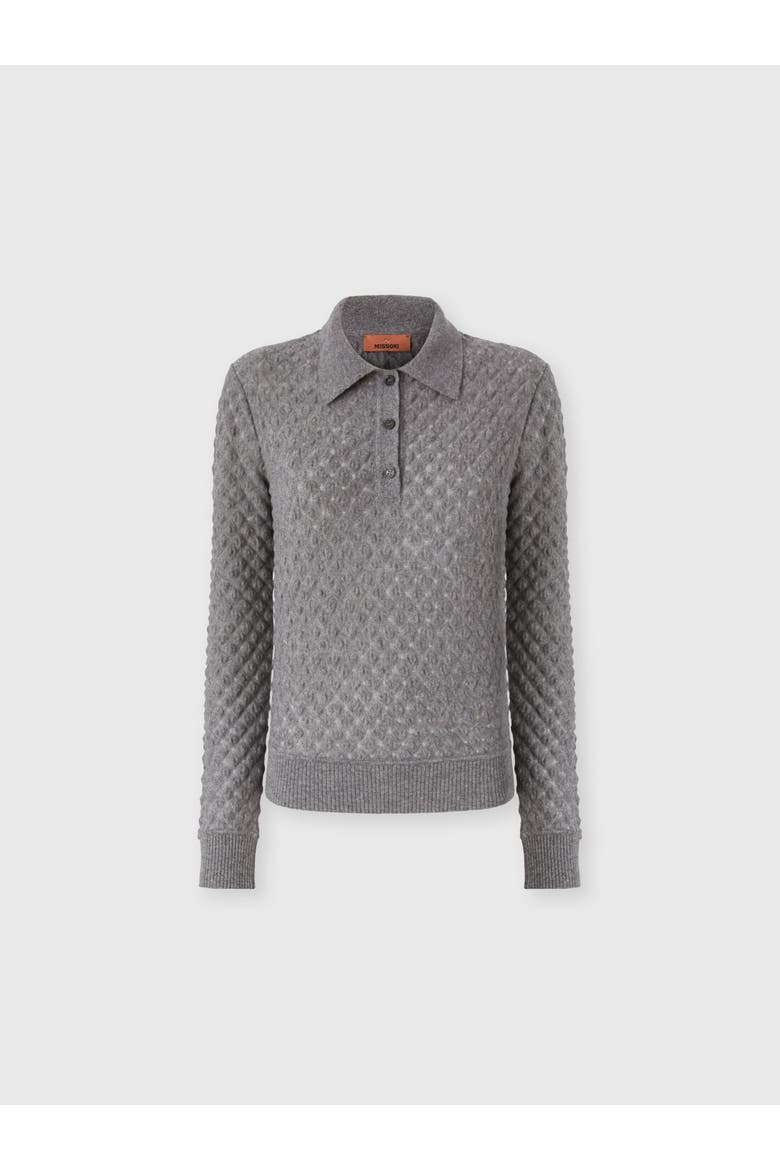 Cashmere Polo With Lace Motif, Main, color, Grey