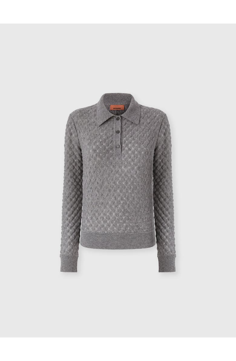 Missoni Cashmere Polo With Lace Pattern, Main, color, Grey