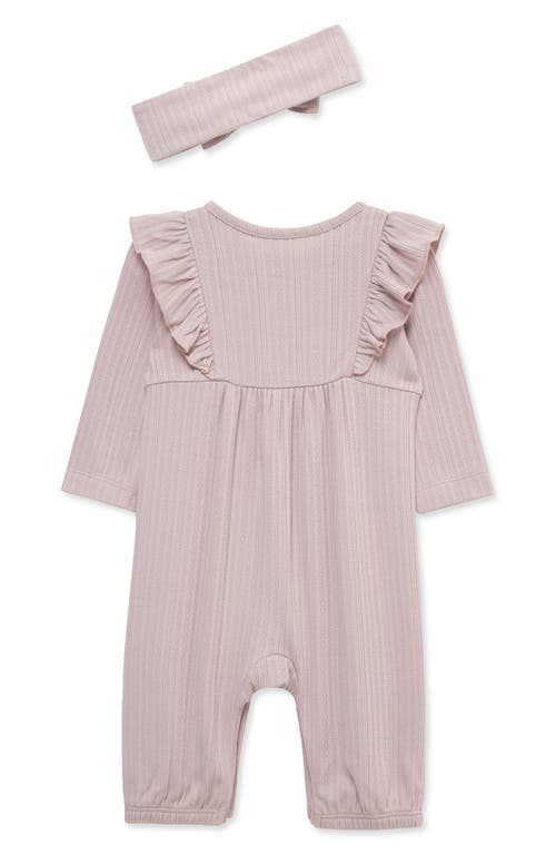 Little Me Violet Ruffle Knit Romper And Headband Set In Neutral