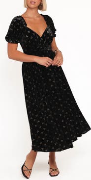 Petal & Pup Farryn Floral Velvet Puff Sleeve Midi Dress