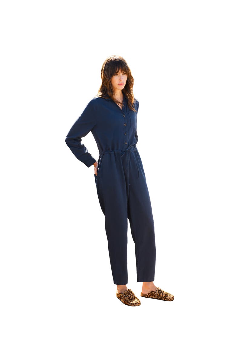 Twill Long Sleeve Jumpsuit, Main, color, DARK NAVY