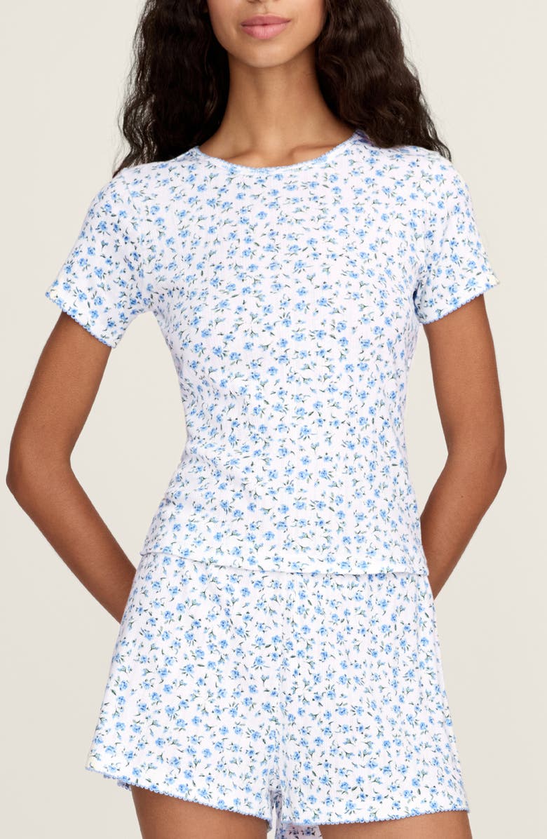 Petite Plume Pima Cotton Pointelle T-Shirt, Main, color, Blue
