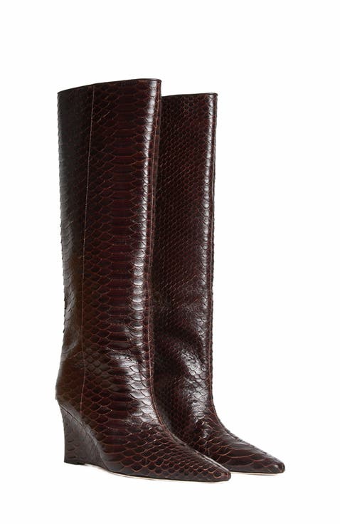 Embossed Leather Wedge Boot