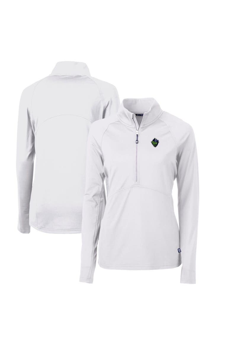 Women's Cutter & Buck White Hillsboro Hops Adapt Eco Knit Stretch Recycled Half-Zip Top, Main, color, White